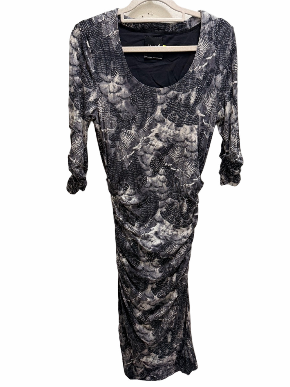 Lysse Black & Gray Feather Print Dress Size Small